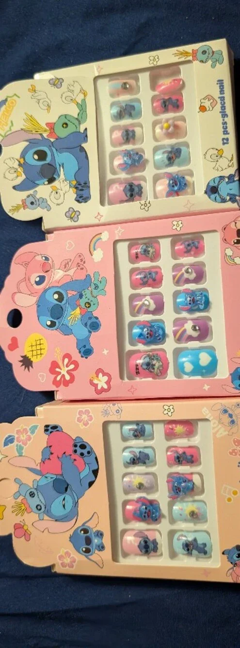 3 Cute Pink & Blue Kids Nail Set with Stitch Character